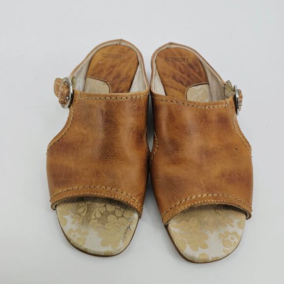 Pikolinos Tan Brown Leather Heeled Slide Sandal Shoe Women's 37 US 7 Boho Chic - Picture 2 of 10